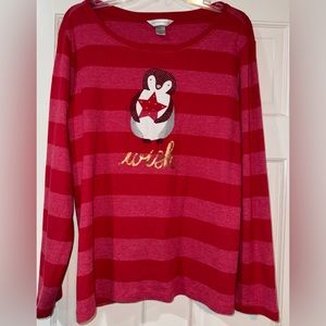 Christopher & Banks Long Sleeve Top Shirt Sequined Penguin Design Christmas XL